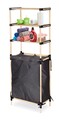 Organizator multifunctional cu cos pentru depozitare, Seowood, 141 x 56 x 28 cm, lemn solid/textil, natur/gri