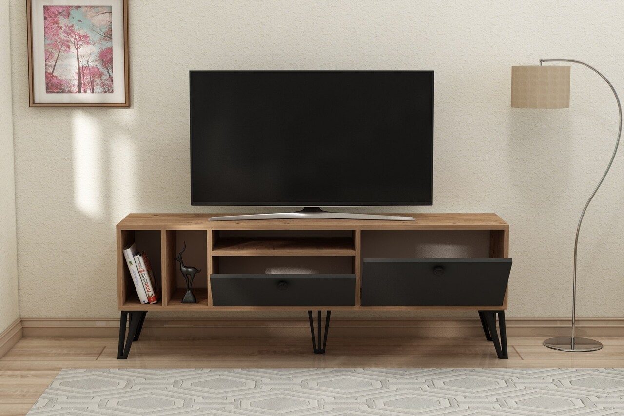 Comoda TV, Coraline, Aris, 150x53x35 cm, PAL, Pin Atlantic / Negru - 2 | YEO
