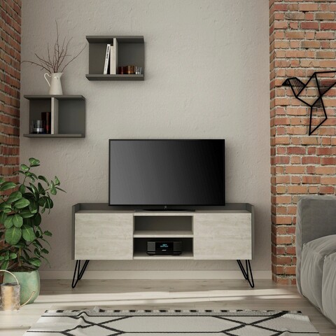 Comoda tv, homitis, klappe tv stand, alb / antracit