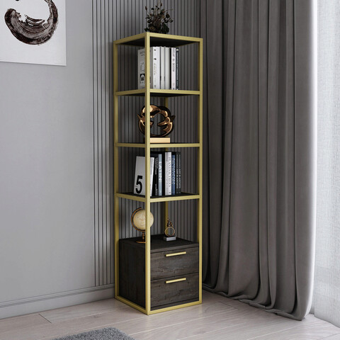 Corp biblioteca, retricy, robbins, 39x39x160 cm, pal, auriu / gri închis