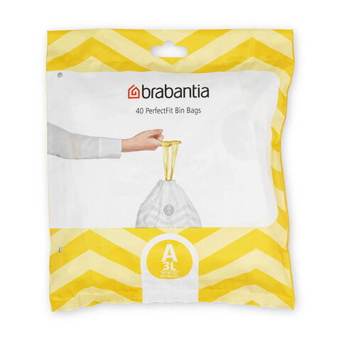 Set 40 saci de gunoi, Brabantia, PerfectFit, marimea A, 3 L, nailon, alb