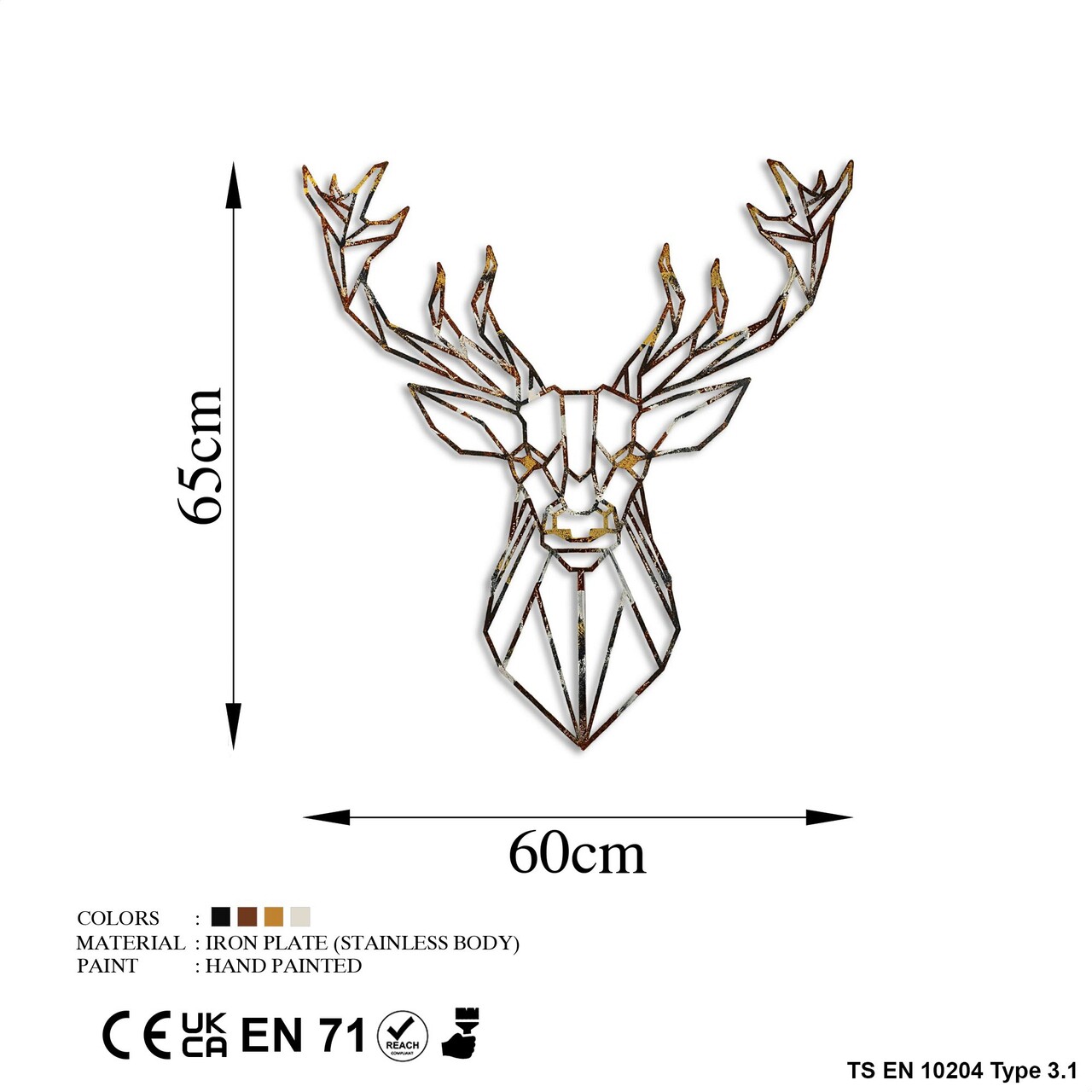 Decoratiune de perete, Deer, Width: 60 cm  Height: 65 cm, Multicolor - imagine 7