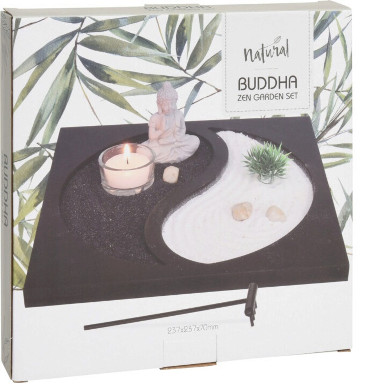 Suport pentru lumanare Buddha yin yang, 23.7x23.7x7 cm, MDF, negru/alb - 1 | YEO