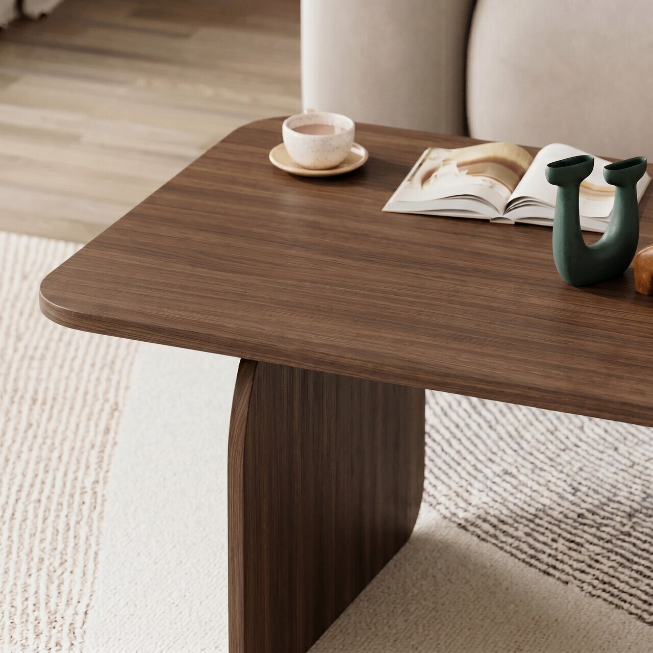 Masuta de cafea, Nordure, Pietra, 100x42x60 cm, Nuc Milano — imaginea 5