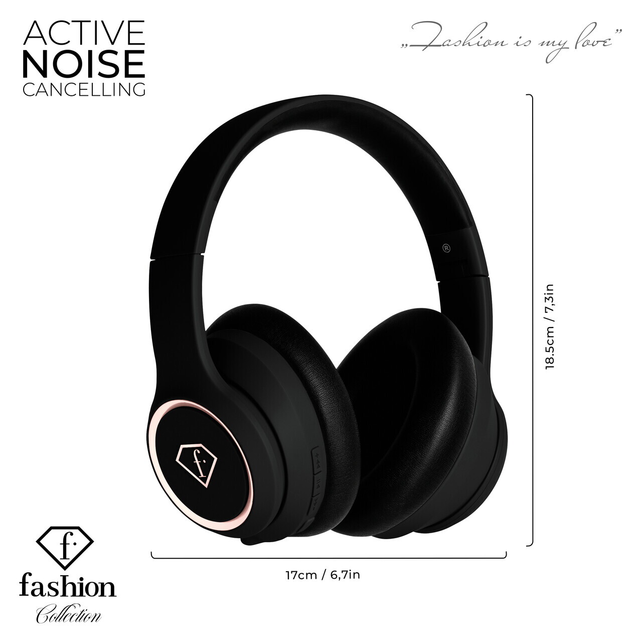 Casti wireless ANC Fashion TV, Matte Black-Rose Gold, 17x18.5x8 cm, negru - imagine 6