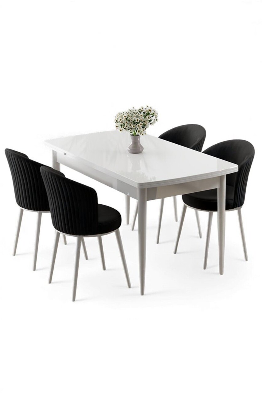 Set masa extensibila si scaune, Hanah Home, Asfel, Alb/Negru - view 2