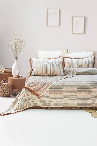 Set cuvertura pique dubla, Lia - Tile Red, Şaheser, Bumbac