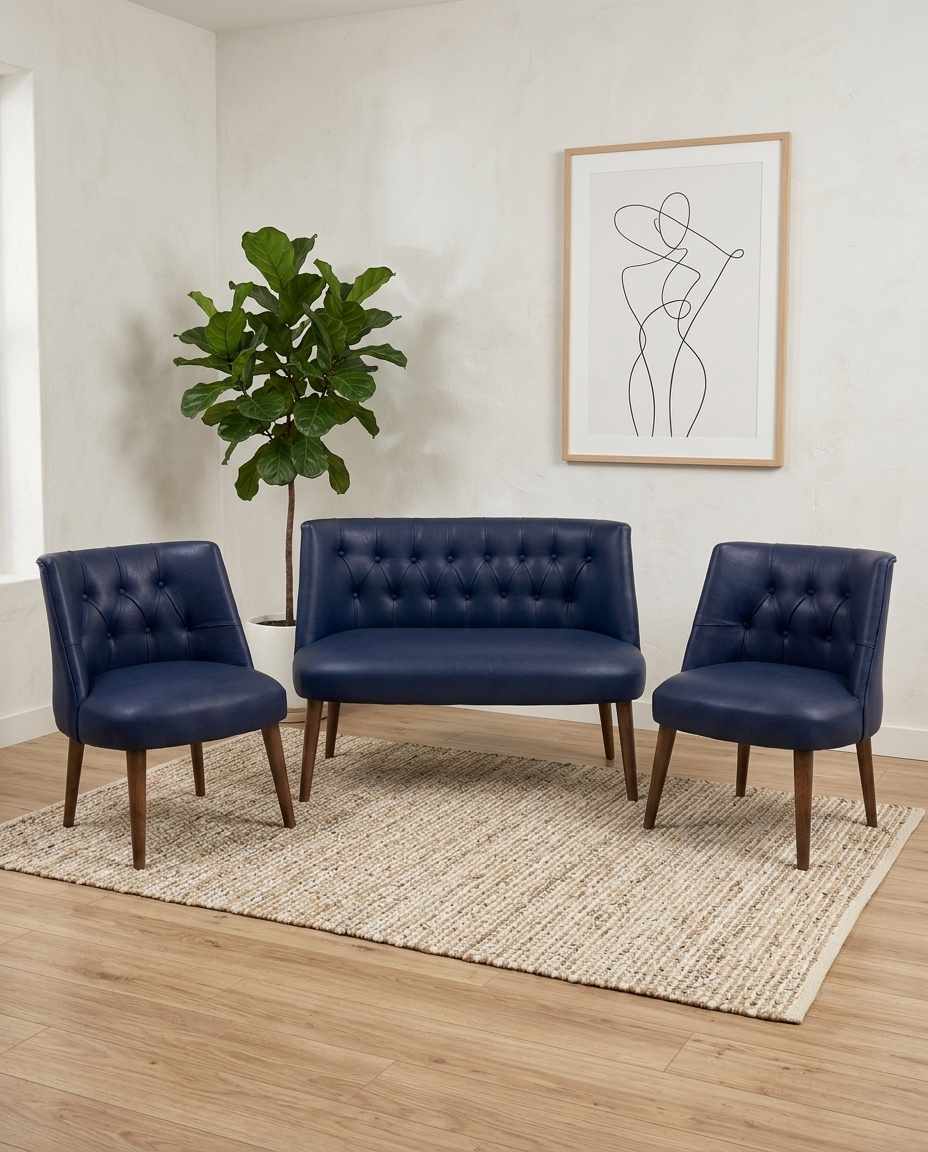 Set fotoliu extensibil și canapea cu 2 locuri (3 piese), Atelier del Sofa, 281ELR1214, Albastru inchis
