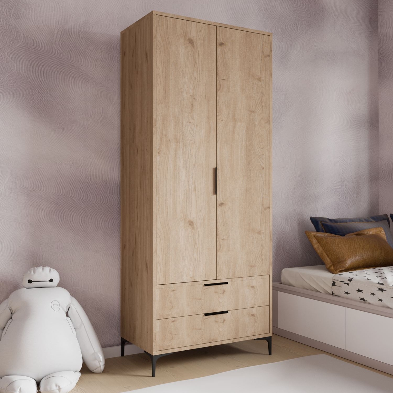 Dulap pentru haine, Hanah Home, Aden Drawes, 80x192x45 cm, Stejar