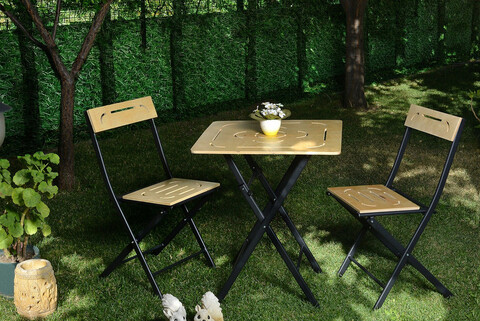 Set mobilier de gradina 3 piese, valovi, bistro set 8, mdf , maro / negru