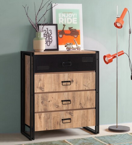 Comoda Cosmo Luna, Sapphire, 90x40x100 cm, natural/negru 90x40x100