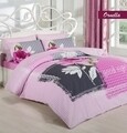 Lenjerie de pat dubla Ornela, Majoli Home Collection, 4 piese, 200x220 cm, 100% bumbac ranforce, roz