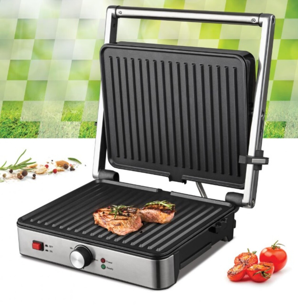 Gratar electric Sunsetgrill, Heinner, 2000W, negru/argintiu