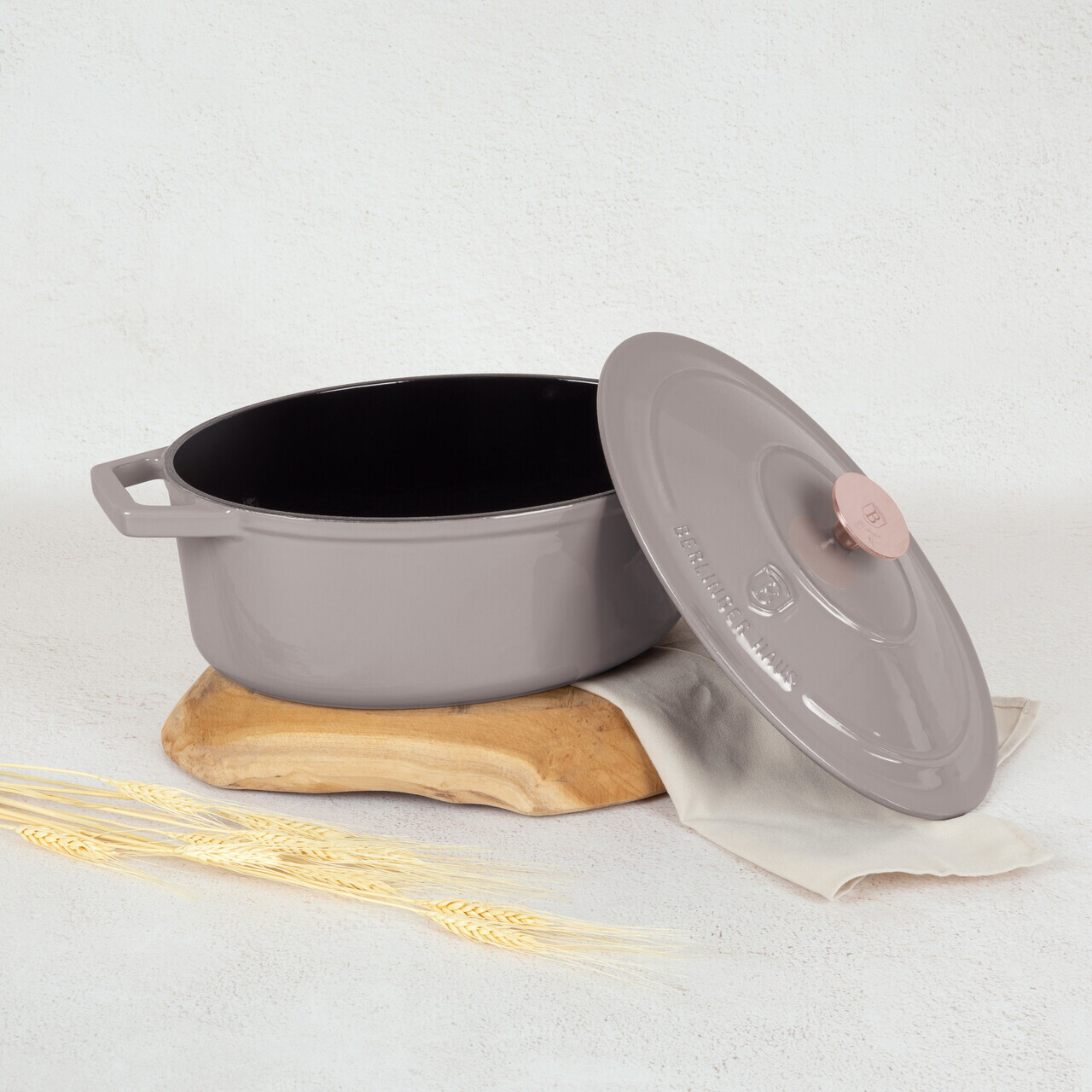 Tava cu capac Berlinger Haus, Taupe, 30x12 cm, 4.65 L, fonta, taupe - imagine 7