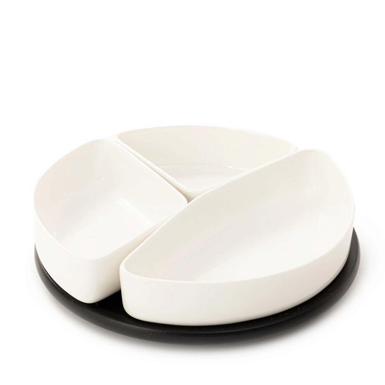 Set 3 boluri servire cu suport Felko, Homla, 24 cm, portelan/plastic, alb/negru - 1 | YEO