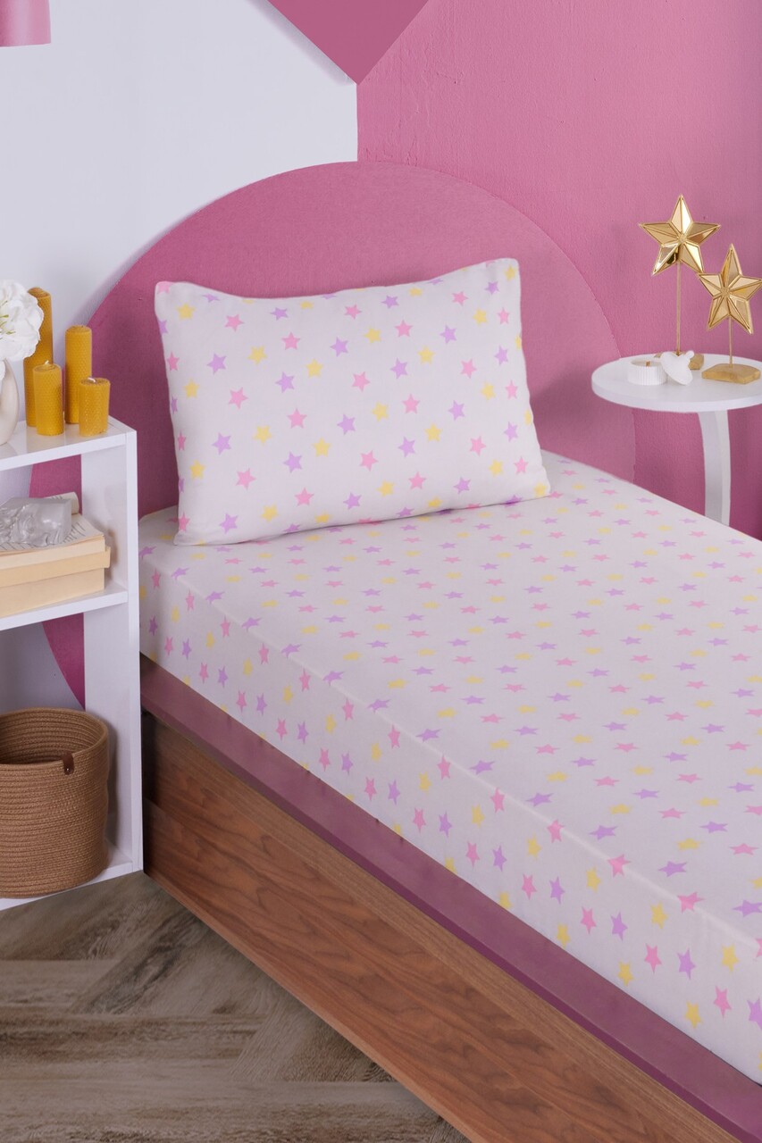 Set de pat pentru o persoana (cearceaf cu elastic si perna) 2 piese, Unicorn Dreams - Beige, Eponj Home, 65% bumbac/35% poliester