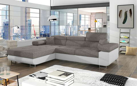 Coltar extensibil stanga 4 locuri ELTAP, Armd-55, Armando, 289x203x85 cm, lemn/poliester, gri/alb