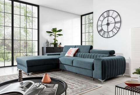 Coltar extensibil stanga 3 locuri ELTAP, LT-100VE, Grayson, 278x205x92 cm, lemn/poliester, albastru