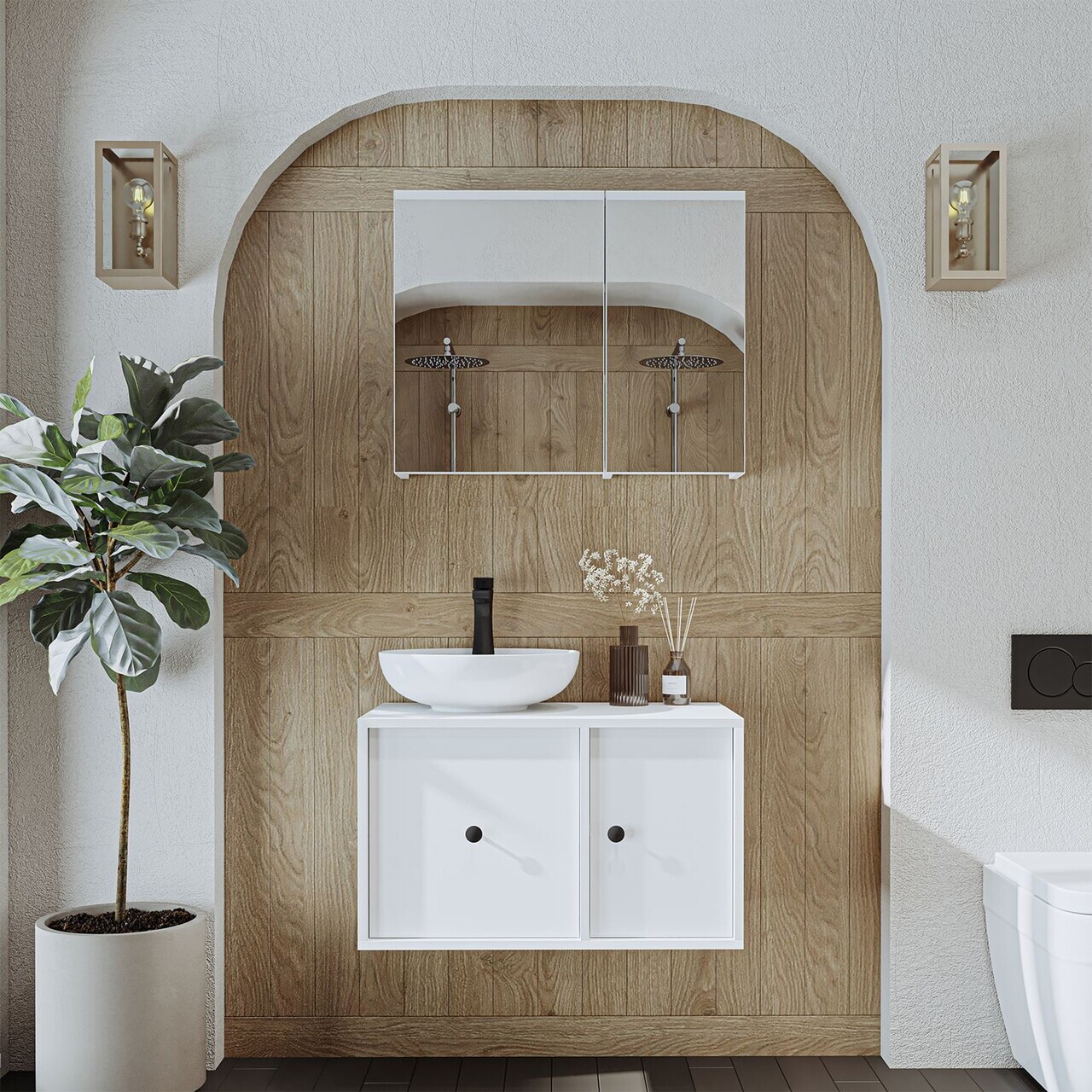 Set Dulap de Baie cu Chiuvetă și Oglindă (2 Piese), Hanah Home, 2544, MDF, Alb — imaginea 3