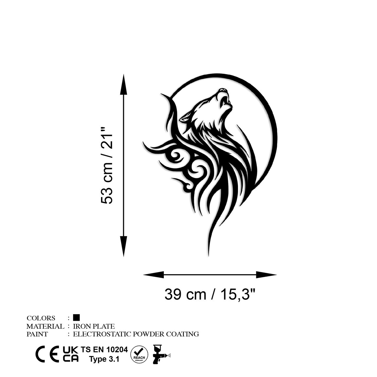 Decoratiune de perete, Wolfmoon, Dimensiuni: 53 x 39 cm, Negru — imaginea 7