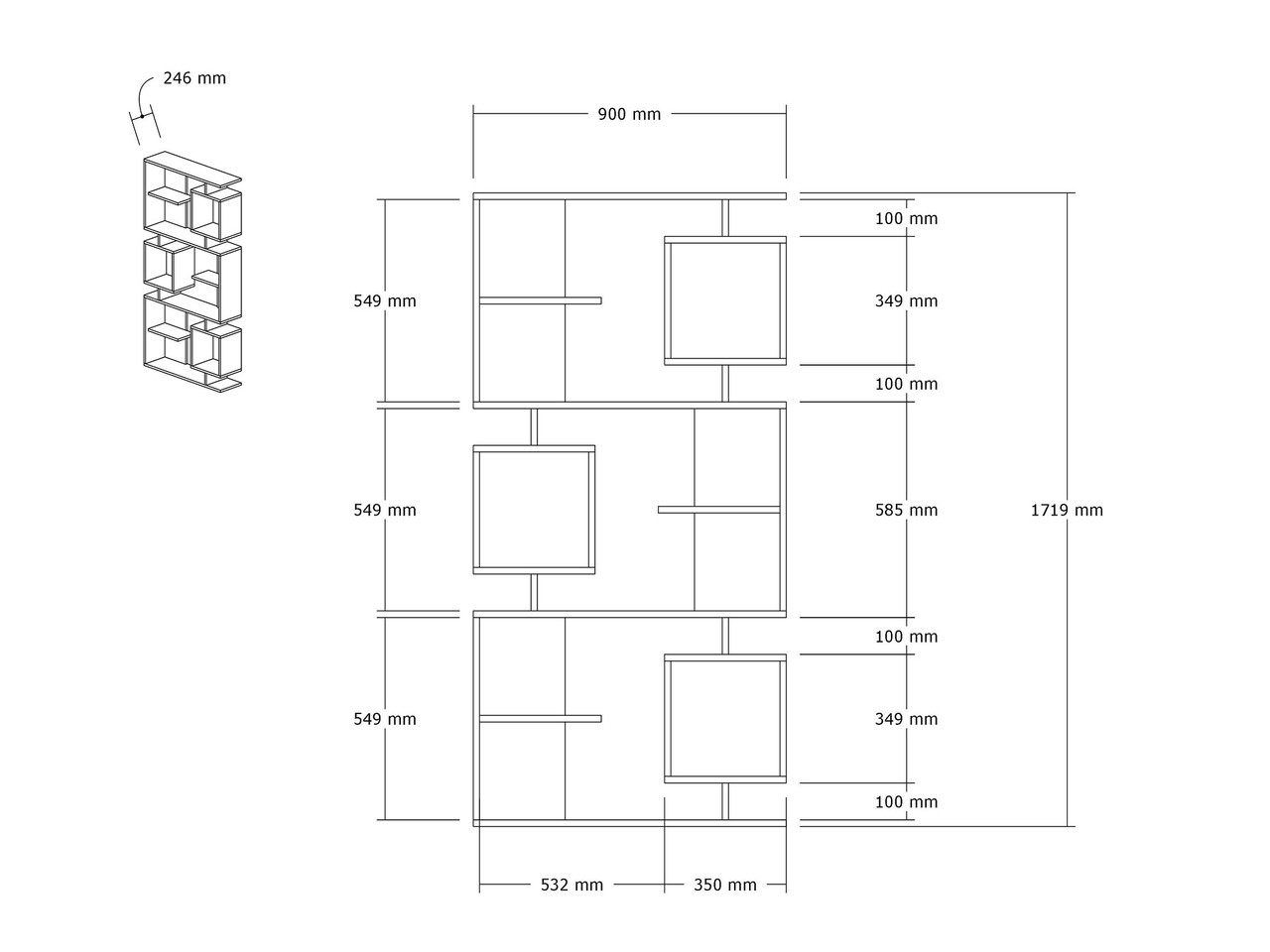 Corp biblioteca, Hanah Home, Icardi, 90x171.9x24.6 cm, Alb / Antracit - view 6