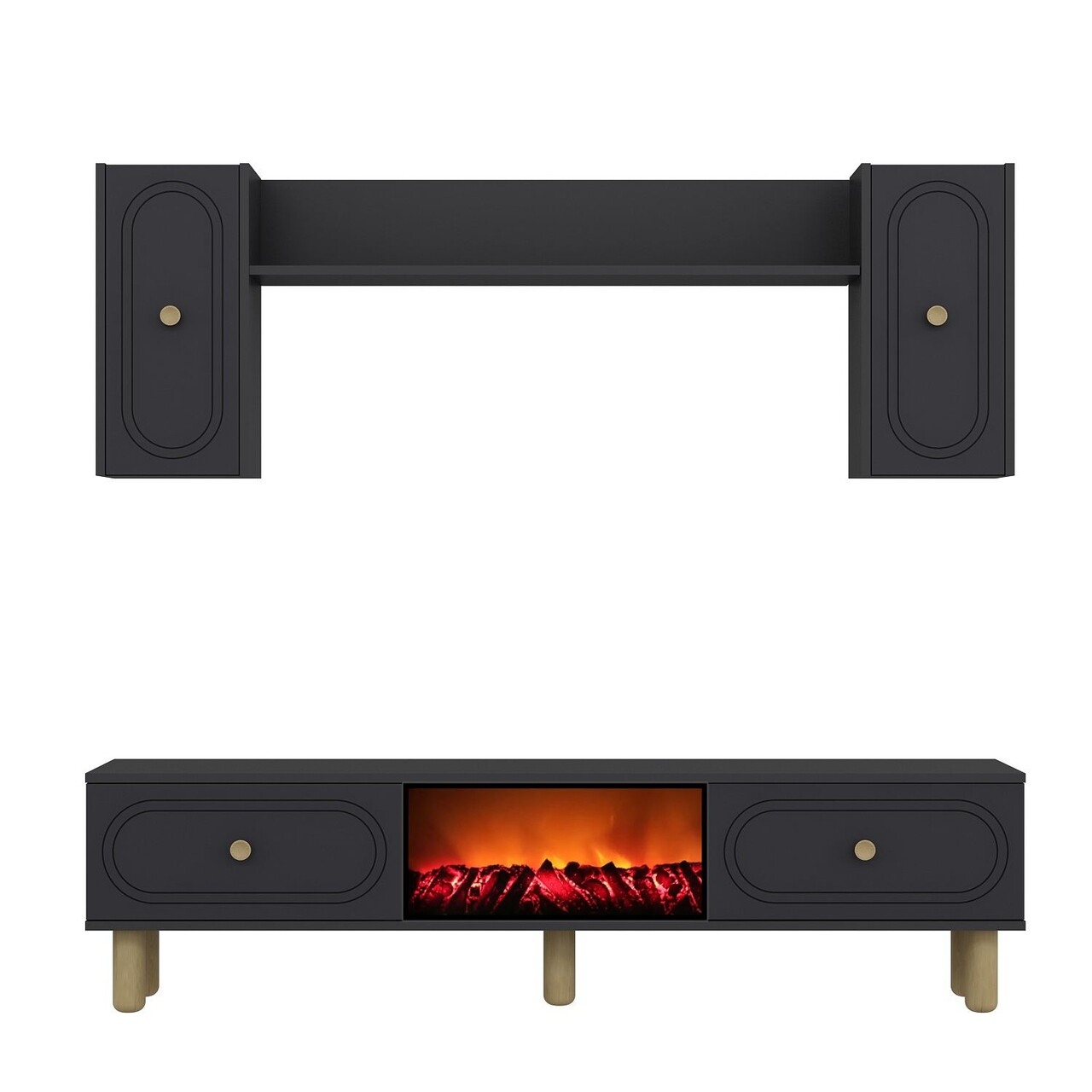 Comoda TV, Hanah Home, Polen Bohem Fireplace, 150x44.6x29.6 cm, PAL , Antracit - imagine 4