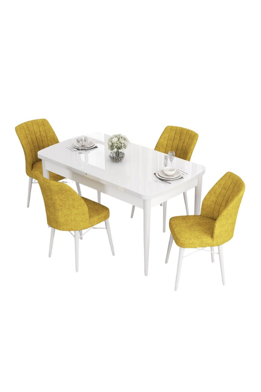 Set masa extensibila si scaune (5 piese), Hanah Home, Eva, Alb/Muștar — imaginea 2
