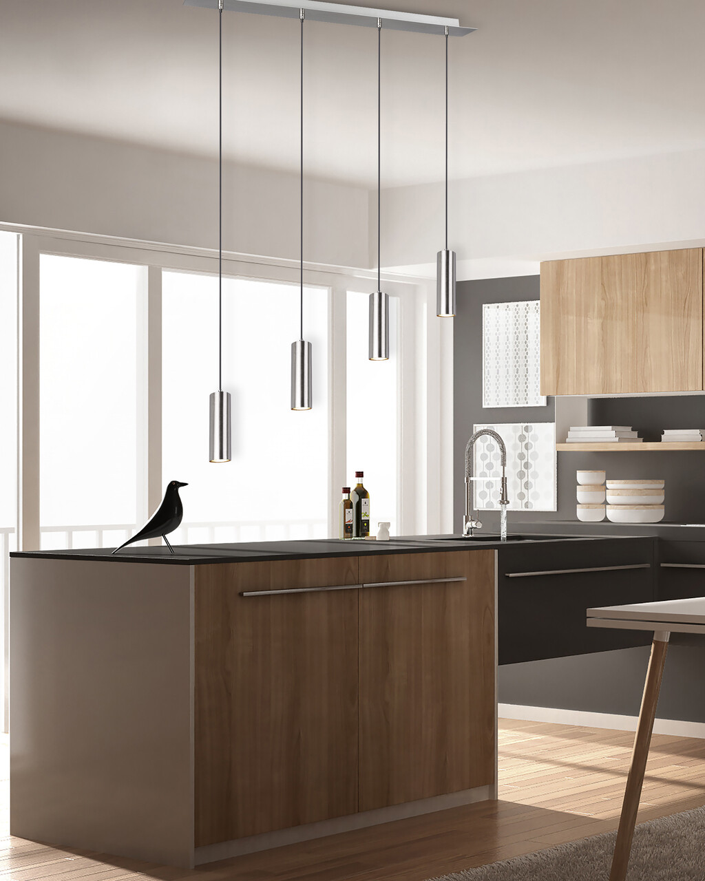 Lustra Marley, TRIO, 75x9x150 cm, 35W, 4x GU10, metal, argintiu mat/negru
