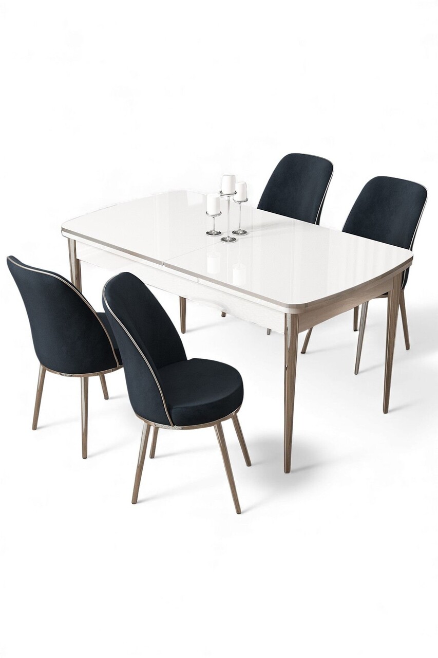 Set masa extensibila si scaune, Hanah Home, Nira, Alb / Crom / Antracit - view 2