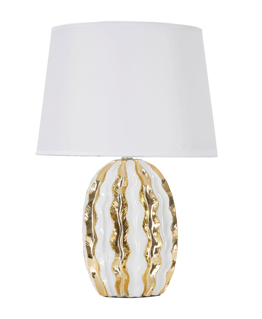 Lampa de masa, Glam Stary, Mauro Ferretti, 1 x E27, 40W, 33 x 33 x 48 cm, ceramica/fier/textil, alb/auriu