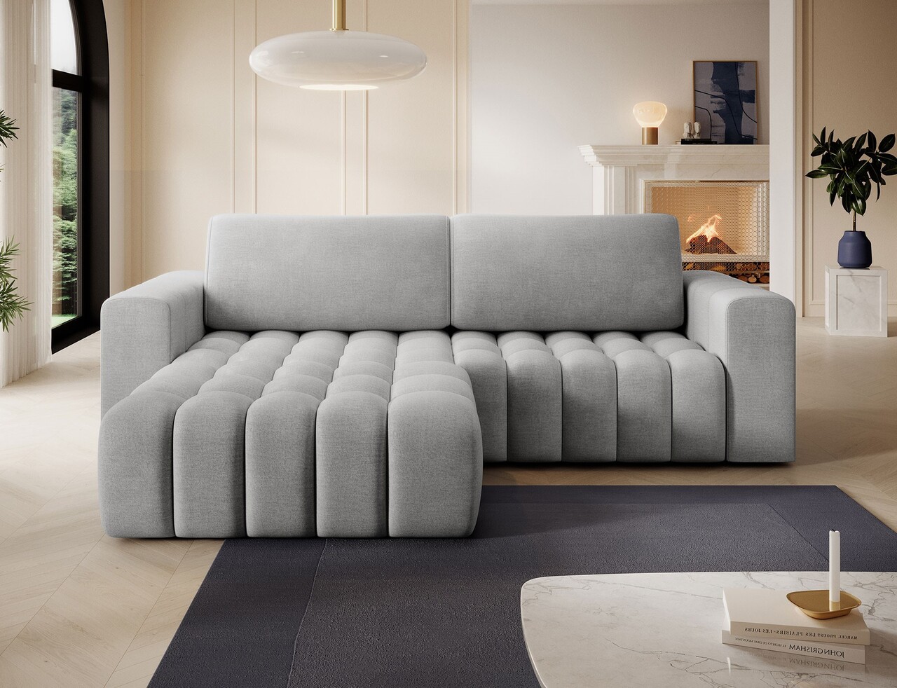 Coltar extensibil stanga 4 locuri ELTAP, Bon-15, Bonett, 250x175x92 cm, lemn/poliester, gri deschis