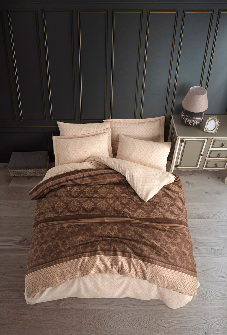 Lenjerie de pat dubla, Creative - Brown, EnLora Home, 65% bumbac/35% poliester