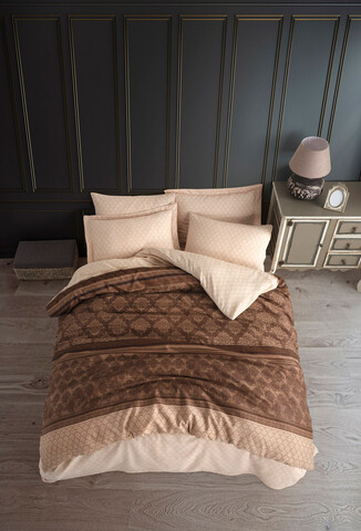 Lenjerie de pat dubla, Creative - Brown, EnLora Home, 65% bumbac/35% poliester