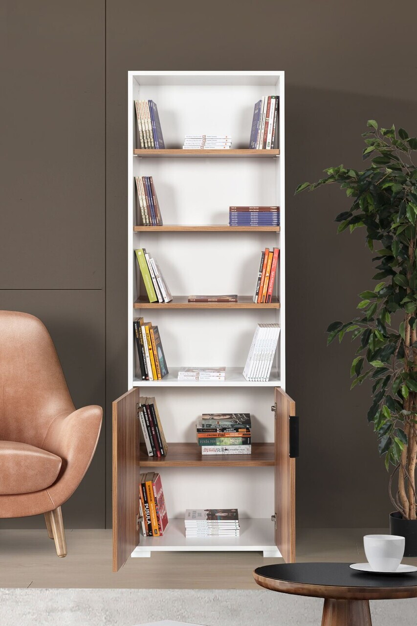 Corp biblioteca, Hanah Home, Evm 8101, 60x187x30 cm, PAL, Alb/Maro — imaginea 2