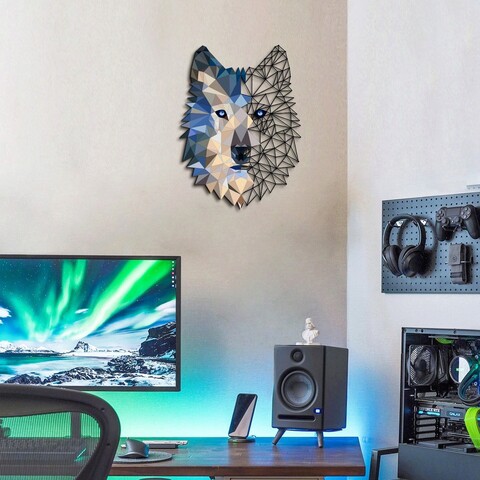Decoratiune de perete, metal wolf wall art, otel, dimensiune: 35 x 48 cm, multicolor