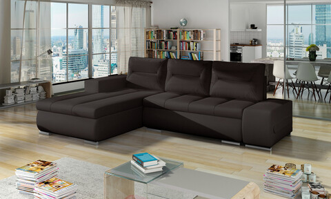 Coltar extensibil stanga 4 locuri ELTAP, Ov43, Ottavio, 275x180x85 cm, lemn/poliester, maro inchis