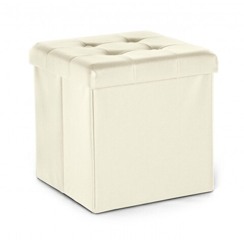 Taburet cu spatiu pentru depozitare, Magda, Bizzotto, 38x38x38 cm, MDF/PVC, ivoriu