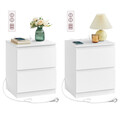 Set 2 noptiere cu prize si porturi USB Kailyn, Vasagle, 40x35x49 cm, MDF/PAL, alb