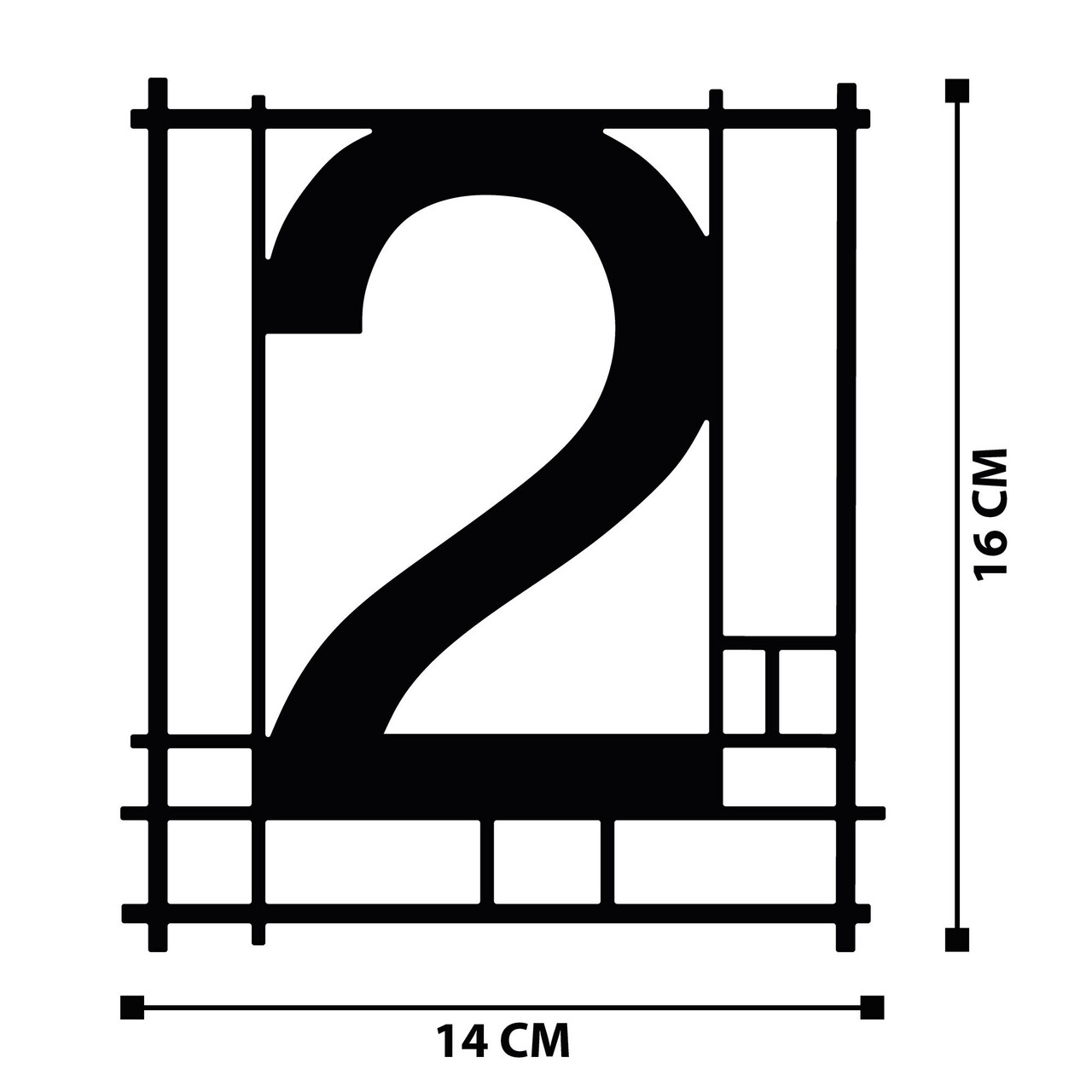 Numar casa pentru poarta/usa Two, metal, 14 x 16 cm, negru, cifra 2