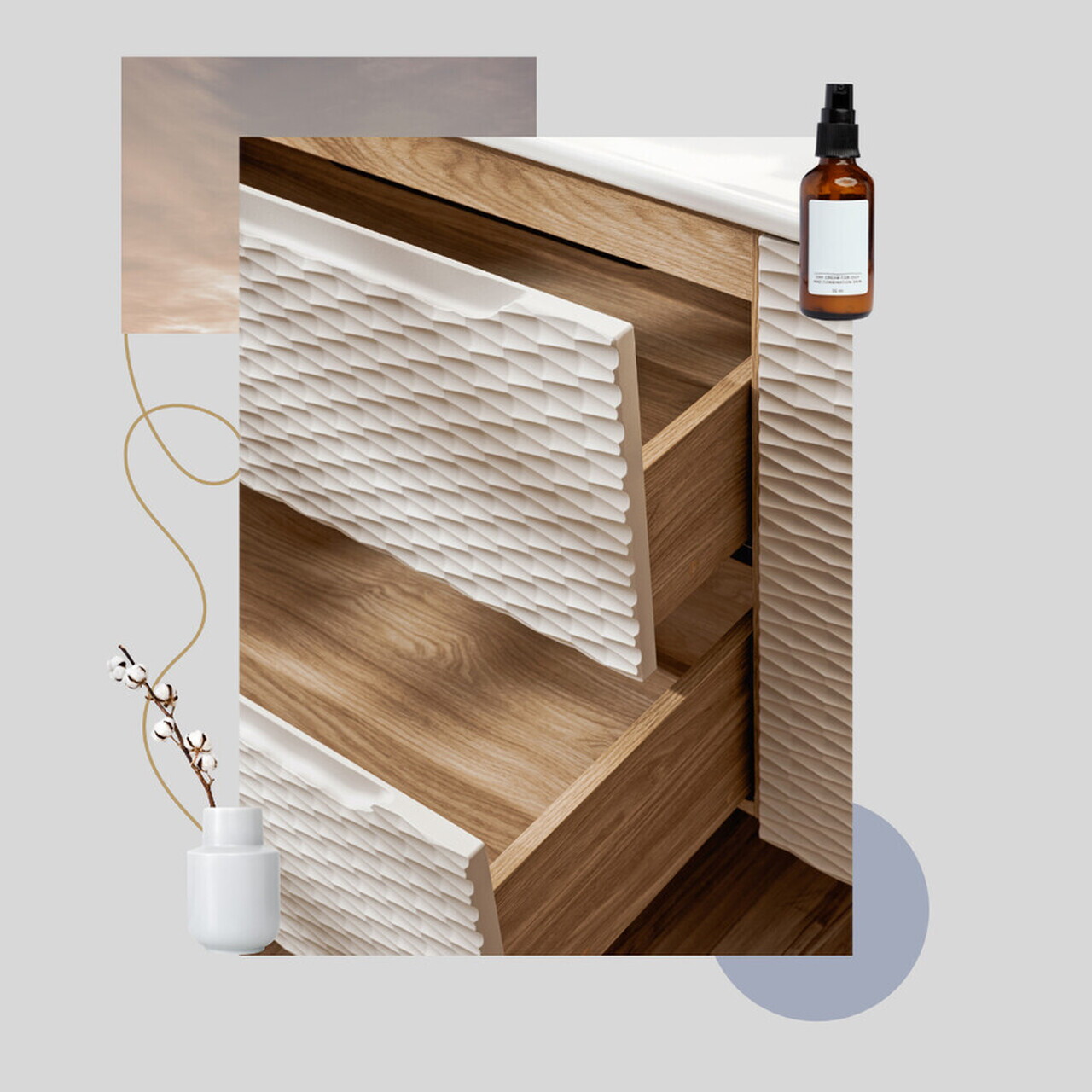 Set mobiler baie, dulap cu lavoar, 80 cm S Un Trust , Ocean Beige, Comad, MDF/PAL laminat, stejar — imaginea 4
