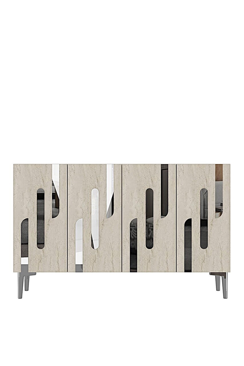 Consola, Hanah Home, Ece 120, 120x75x32 cm, White / Travertine / Silver — imaginea 4