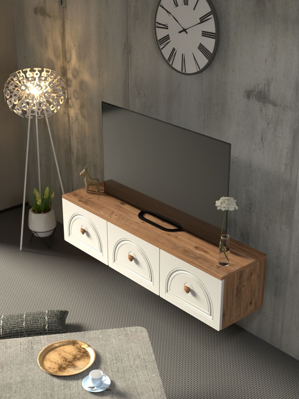 Comoda TV, Hanah Home, Virella 135, 135x32x35 cm, PAL, Pin Atlantic / Alb - view 4
