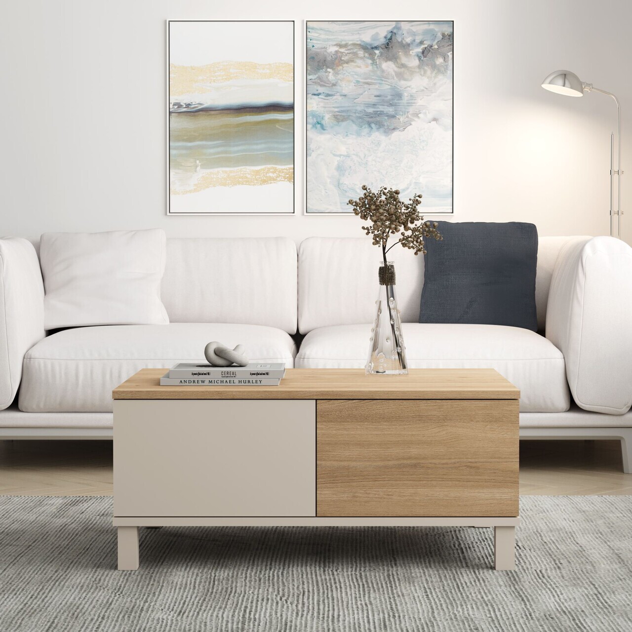 Masuta de cafea, Hanah Home, Mood, 90x40x60 cm, PAL, Nisip / Stejar — imaginea 2