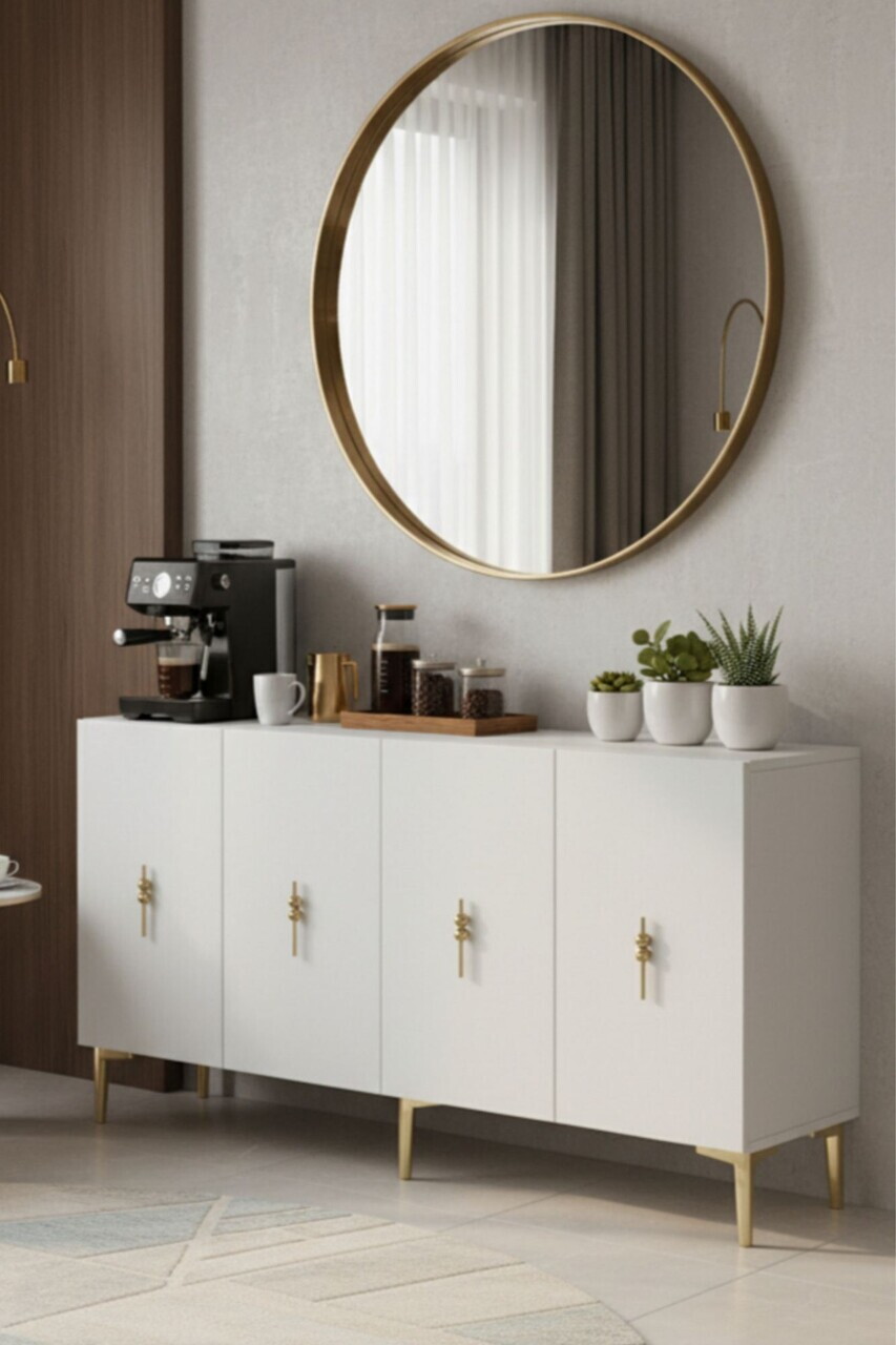 Consola, Hanah Home, Salkım 150, 125x75x32 cm, White / Travertine / Gold — imaginea 4