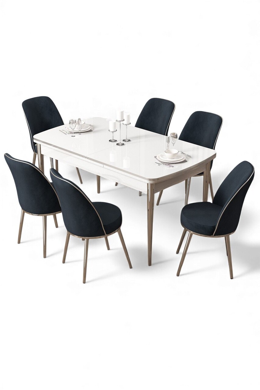 Set masa extensibila si scaune, Hanah Home, Nira, Alb / Crom / Antracit - view 2