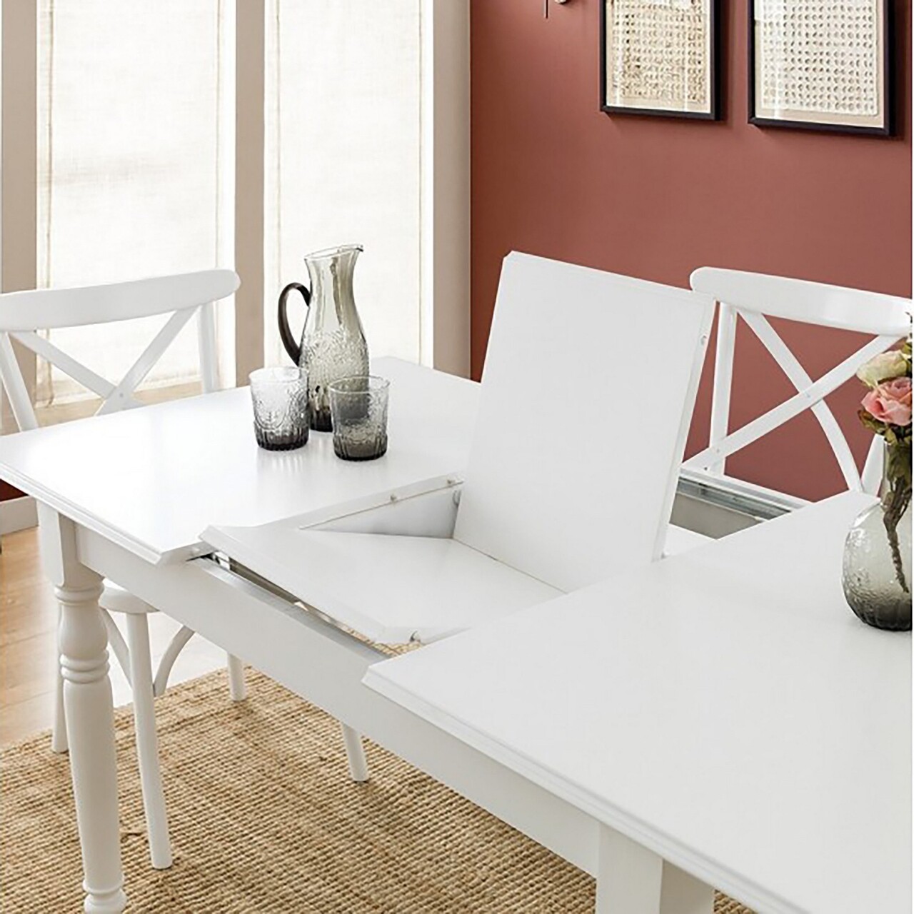 Masa de sufragerie extensibila, Fairfax, Albero26, Lemn masiv, Alb - 1 | YEO