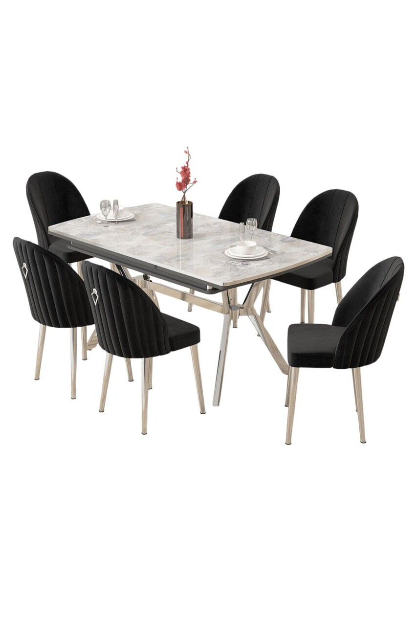 Set masa extensibila si scaune (7 piese), Hanah Home, Sim, Gri / Crom / Negru — imaginea 2