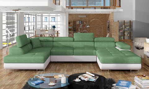 Coltar extensibil stanga 6 locuri ELTAP, Rod-22, Rodrigo, 345x202x90 cm, lemn/poliester, verde deschis/alb