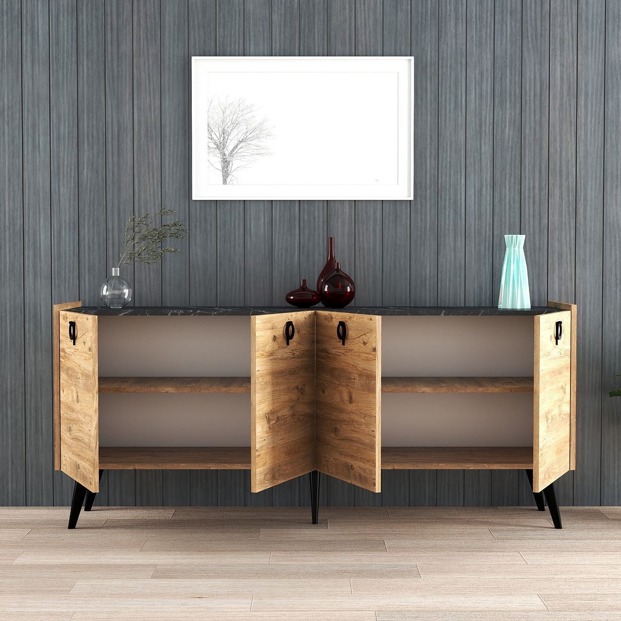 Consola, Hanah Home, Kaya, 180x79x40 cm, Maro - view 3