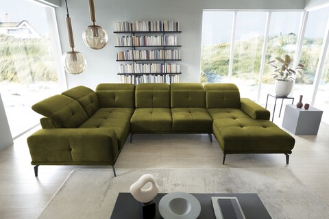 Coltar stanga 6 locuri ELTAP, LT-33NU, Neviro, 350x201x77 cm, lemn/poliester, verde olive